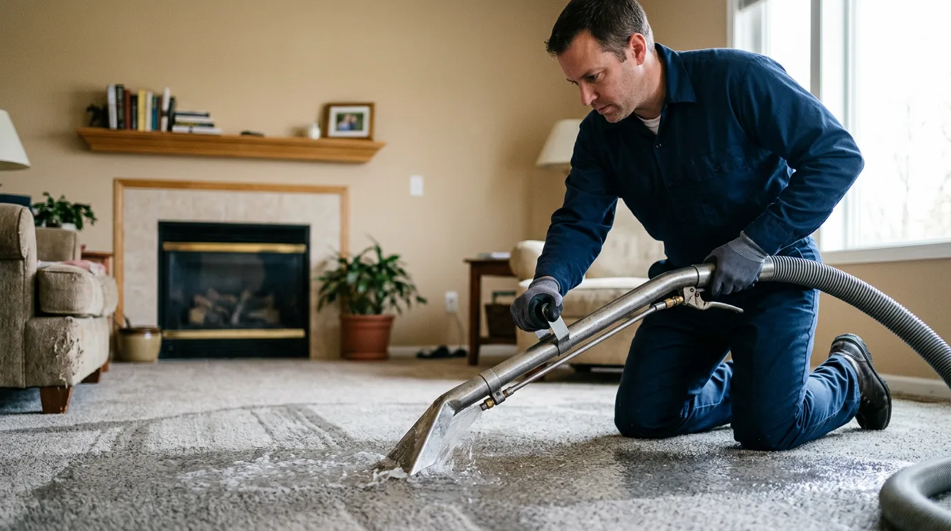 Water damage restoration technician working near Nazareth, MI